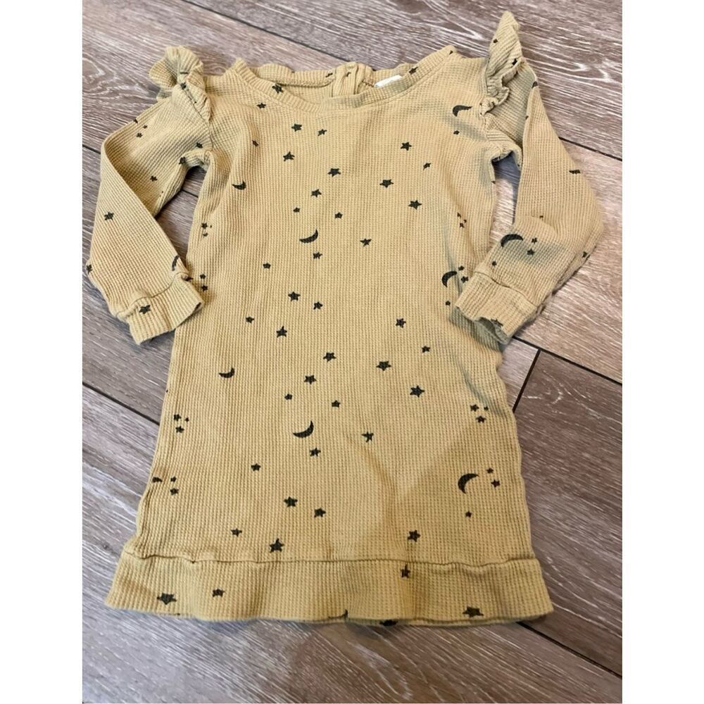 KATE QUINN LONG SLEEVE HENLEY DRESS GOLDEN STARS MOON ORGANIC COTTON THERMAL